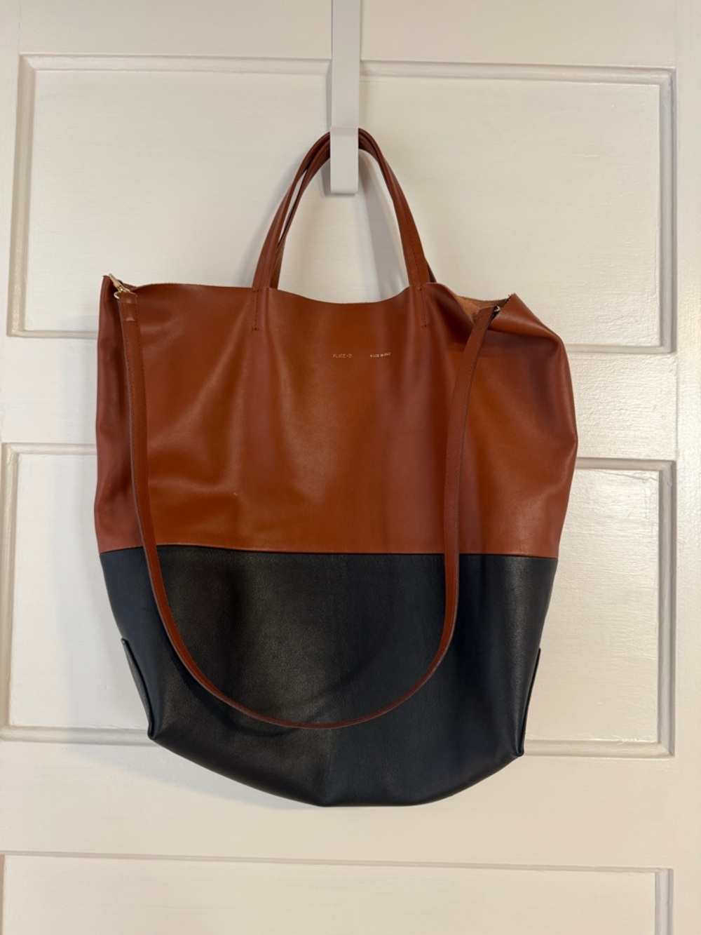 Alice D Made in Italy Two-Tone Brown & Black Leather Tote Bag Shoulder Bag